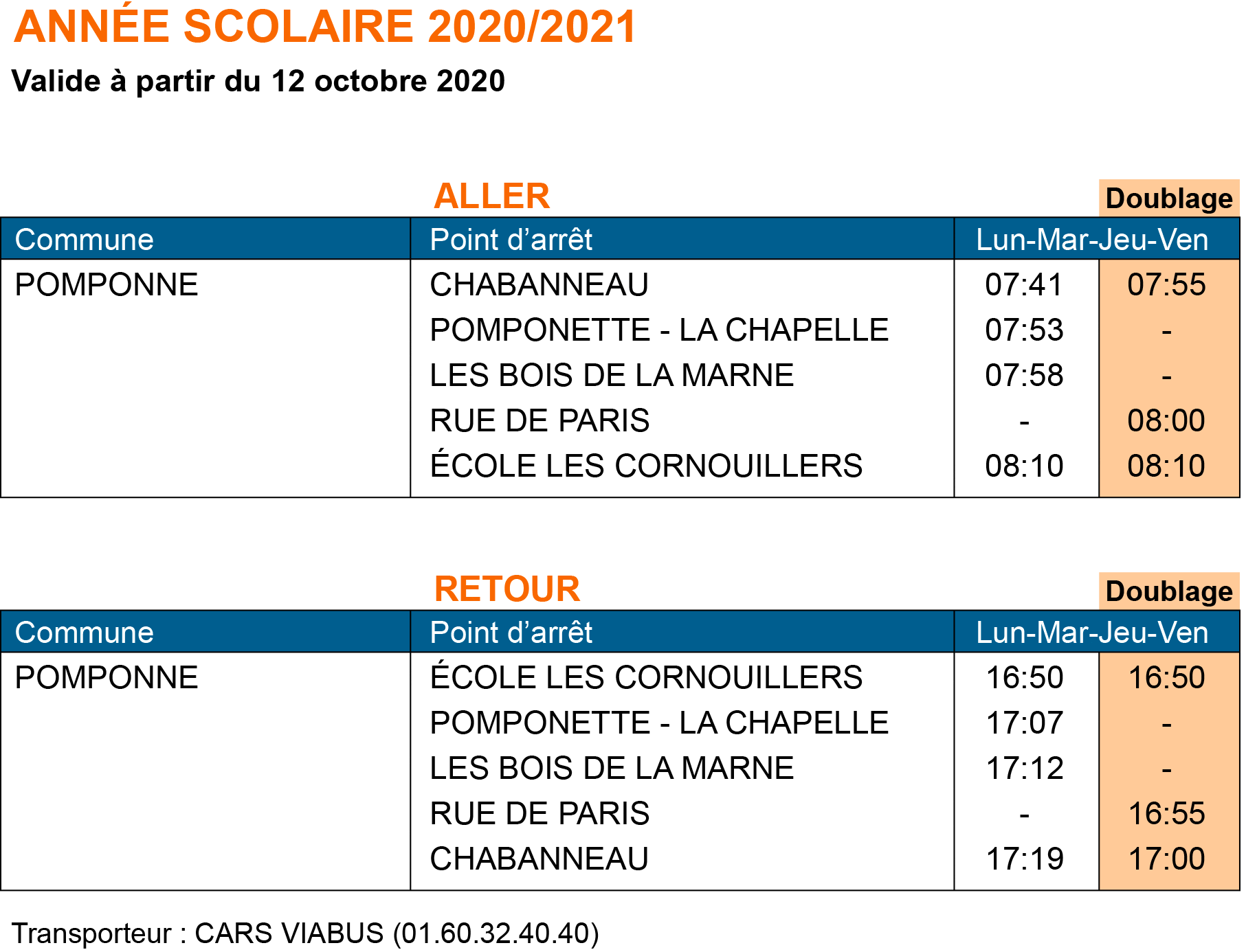 horaires bus scolaire bis