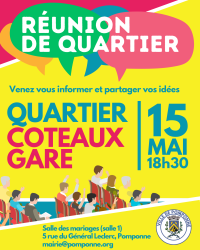 Réunion de quartier – Gare et Coteaux – jeudi 15 mai – 18h30 Réunion de quartier - Gare et Coteaux - jeudi 15 mai - 18h30